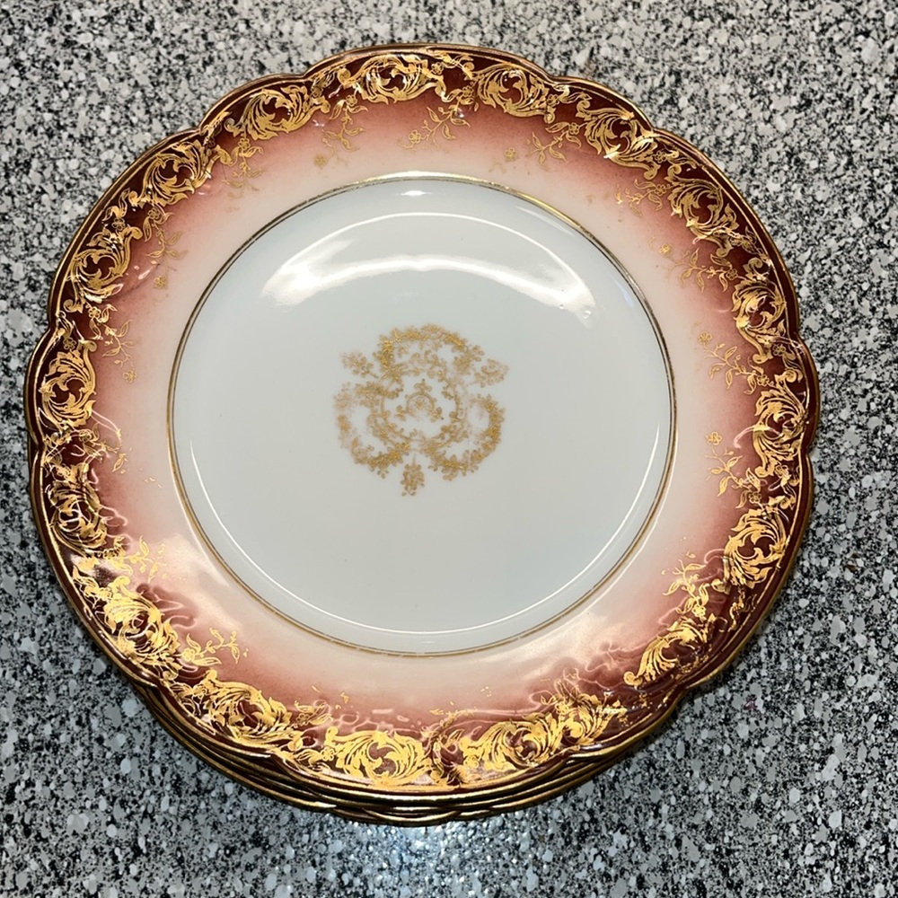 Antique Elite Works Limoges hand painted mauve/ gold porcelain salad plate